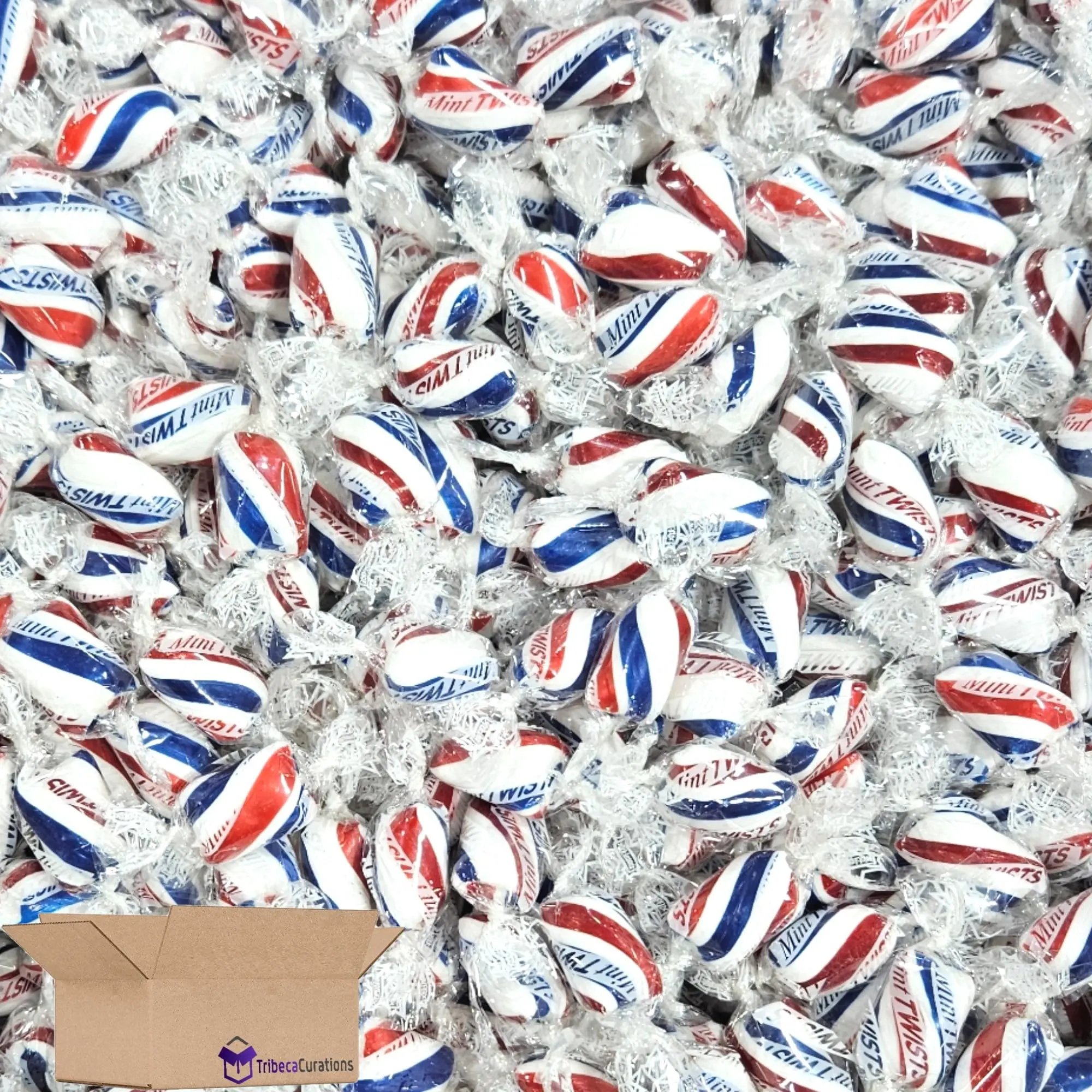 Red, Blue, & White Cylinder Shaped Mint Candy Twists, 1lb. Red, Blue, & White Cylinder Shaped Mint Candy Twists, 1lb.