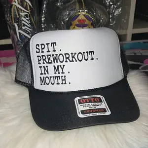 Otto Brand SPIT PREWORK IN MY MOUTH TRUCKER Hat - Gym Fashion Accessory with Bold Text Design
