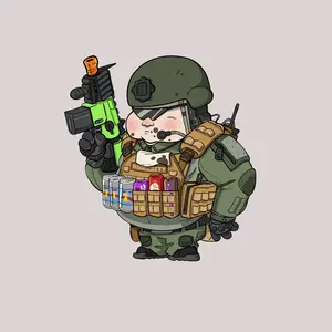 Chibi Tactical Operator Sticker, Cute Military-Style Gamer Vinyl Decal with Snacks and Gear, Funny Operator Sticker for Laptops, Water Bottles