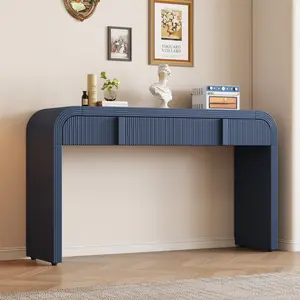 Modern Console Table with 2 Storage Drawers, Fluted Entryway Table with Rounded Silhouette for Hallway Living Room and Entryway (Navy Blue)