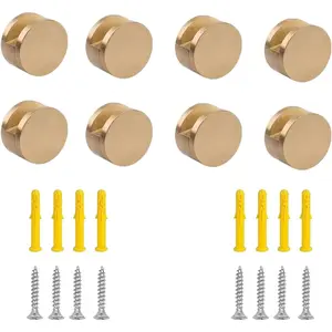 Aluminum Mirror Clips, Round Shape Wall-Mounted Mirrors Bracket, Glass Clips Clamps Holder, Dresser Mirror Fixed Fitting for 5-11mm Thick Mirrors 8 Pcs Gold