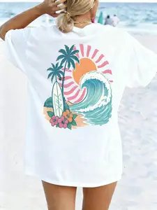 Feelin' Salty Surf Beach White T-Shirt | Feelin' Salty Tropical Surf Board T-Shirt | Casual Coastal Cowgirl Streetwear Top | Premium Cotton Fabric | Retro Summer Beach Aesthetic | Relaxed Oversized Fit | Eye-Catching Wave & Surf Print | Versatile Daily We