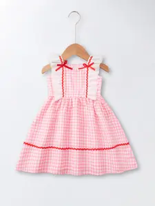 Girls' Summer Plaid Gingham Print Dress New Sleeveless Vest Princess Dress Cute Bowknot Design, Stylish Casual Wear for Girls