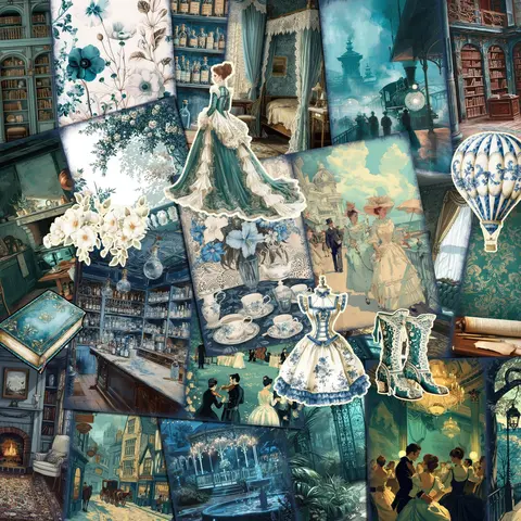 Fantasy Adventure Starry Sky Theme DIY Decor Paper Set with Art Stickers, 52pcs/set Scrapbook Supplies Kit, DIY Crafts, Background Pad, Ephemera, Junk Journals