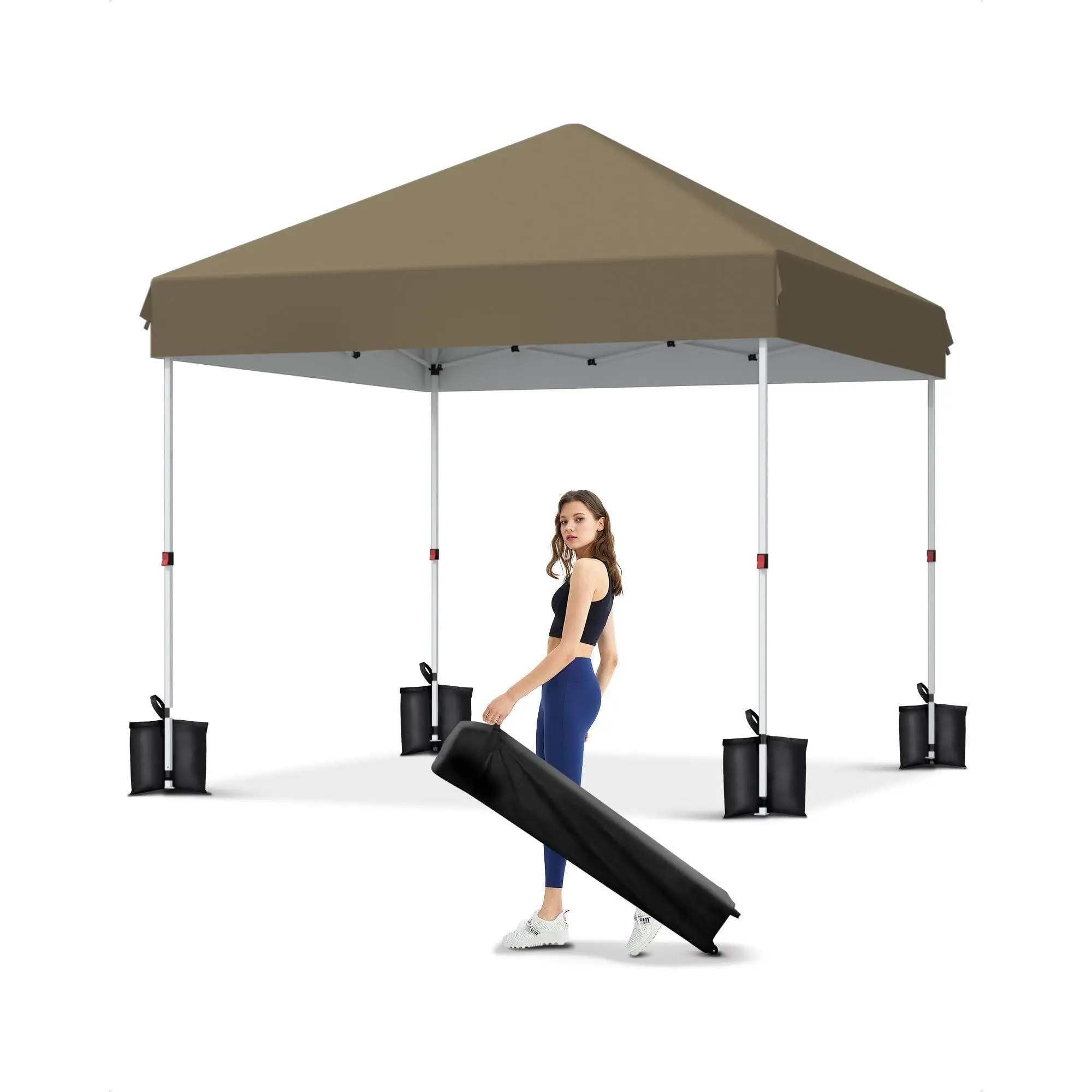 Garvee 10x10Ft Instant Pop Up Canopy Tent, Heavy Duty Portable Gazebo with Wheeled Carry Bag, Pop Up Tent with UV Protection and Sandbags for Outdoor Events, Camping, MarketsGreen