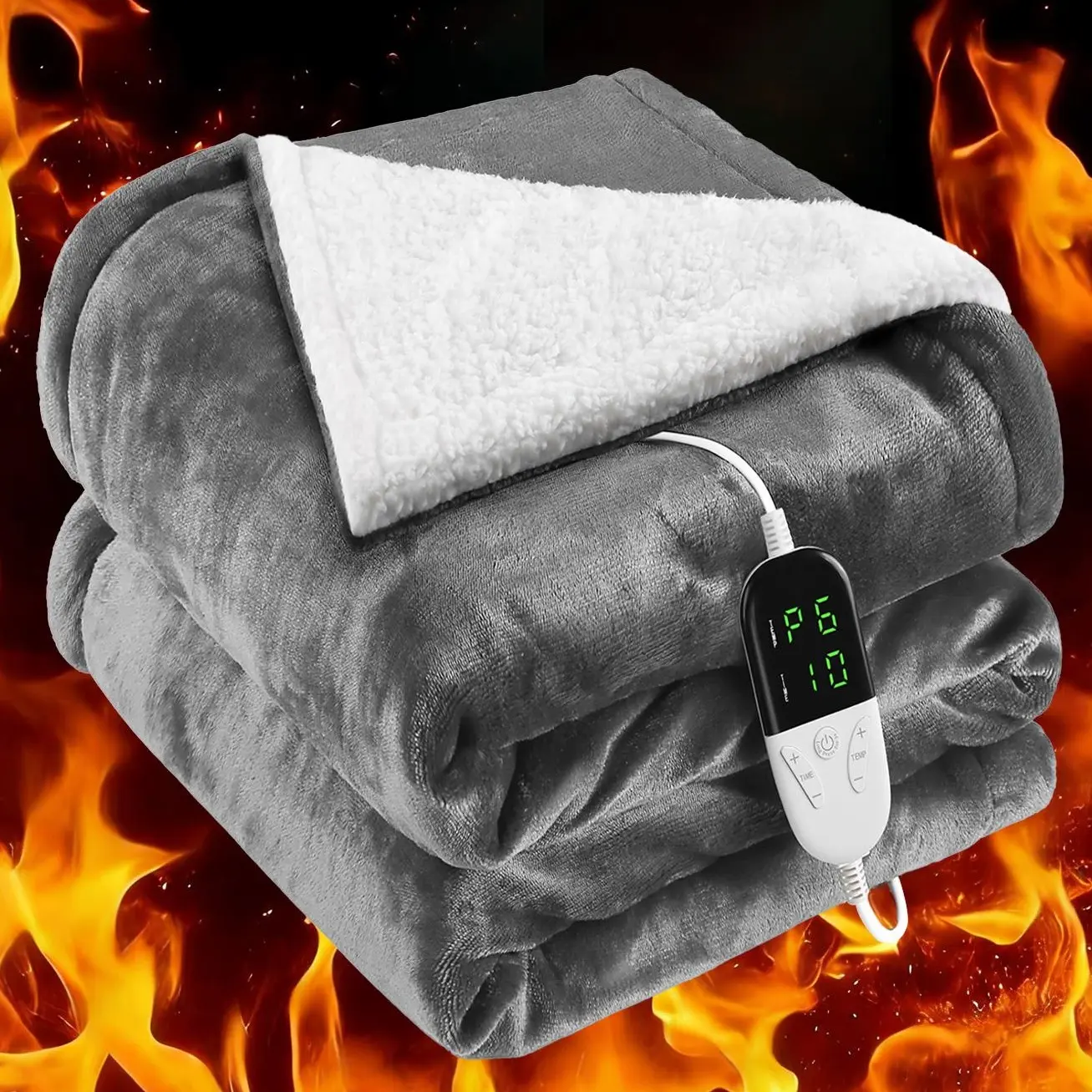 Multifunctional Electric Heated Throw Blanket, Super Soft Flannel, 50"x60", 6 Heat Settings, 1-10 Hours Auto-Off Time Settings, Machine Washable for Home & Office (Gray), Multifunctional Blanket
