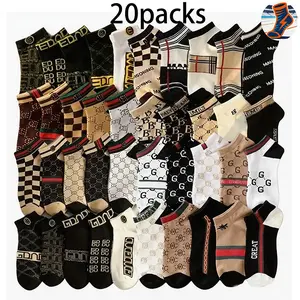 TikTok Shop 20 Packs Unisex Crew Socks, Casual Stylish Comfy Socks, Professional Moisture-Wicking Soft Breathable Fabric Socks, Luxury Patterned Mid-Calf Socks for Men Women Daily Casual Wear, Fashion Streetwear Socks