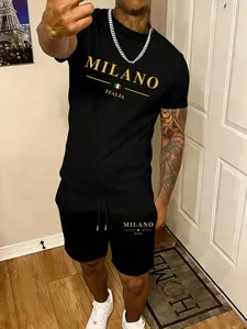 Milano Italia Men's Summer 2-Piece Short Set - Luxury T-Shirt & Sports Shorts Tracksuit - High-End Streetwear for Vacation & Casual Daily Wear