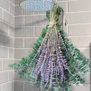 70PCS Preserved Eucalyptus Stems & Dried Lavender Bundles for Shower, 17'' Natural Real Live Eucalyptu Leaves Greenery Hanging Lavender Flowers Shower Plant, Fragrance, Vase Decor