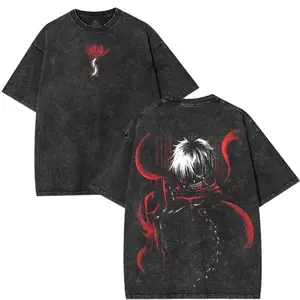Vintage Kaneki Ken Tokyo Ghoul Washed T-Shirt, Oversized Heavy Cotton Anime Graphic Tee, Dark Streetwear Distressed Print Shirt, Y2K Aesthetic Unisex, Gift for Tokyo Ghoul Fans