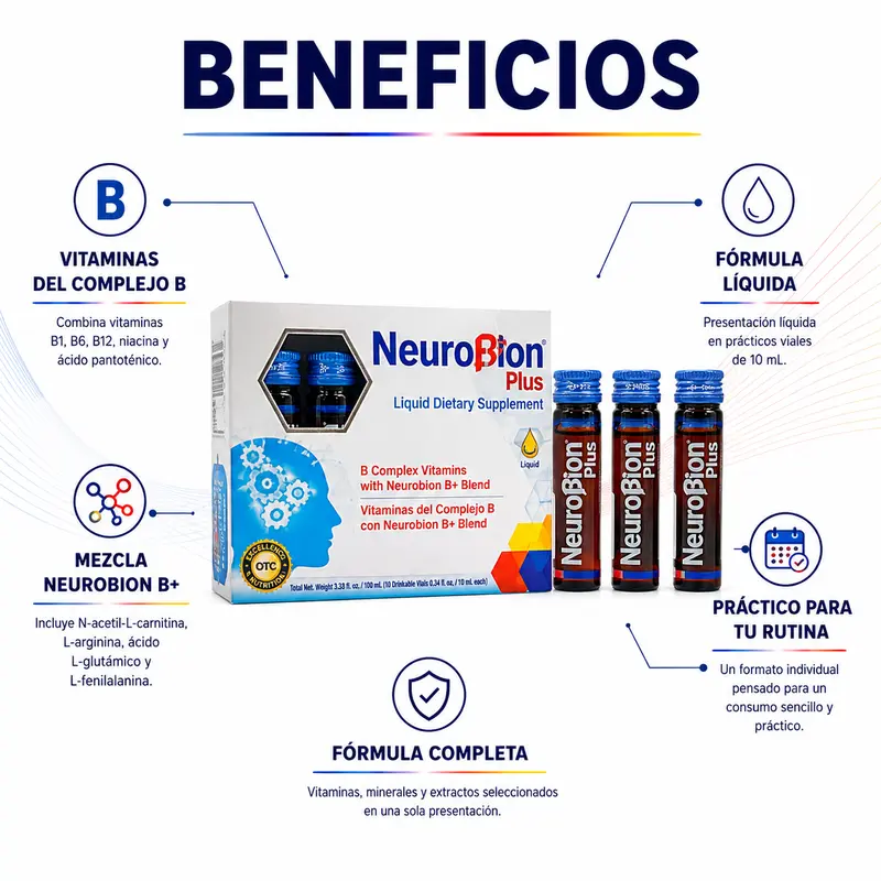 Neuro Plus Dietary Supplement, 10 Liquid Vials with Vitamins B6 and B12, Individual Vial Format for Adults, Use as Directed on the Original Product Label