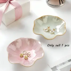 New ceramic lotus leaf-shaped jewelry tray, suitable for storing earrings, rings, and keys, desktop organization, vintage kiln-fired ceramic, condiment/dip dish, jewelry dish, Mother's Day gift.