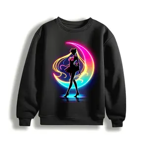 Sailor Moon Neon Moon Sweatshirt – Cyber Magical Girl Graphic Crewneck, Soft Fleece Blend, Anime Streetwear for Men & Women