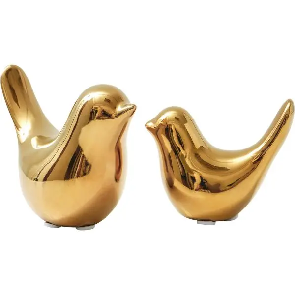 Gold Home Decor Small Birds Statues Modern Style Decorative Ornaments for Living Room, Bedroom, Office Desktop, Cabinets (2Pcs Gold Birds)