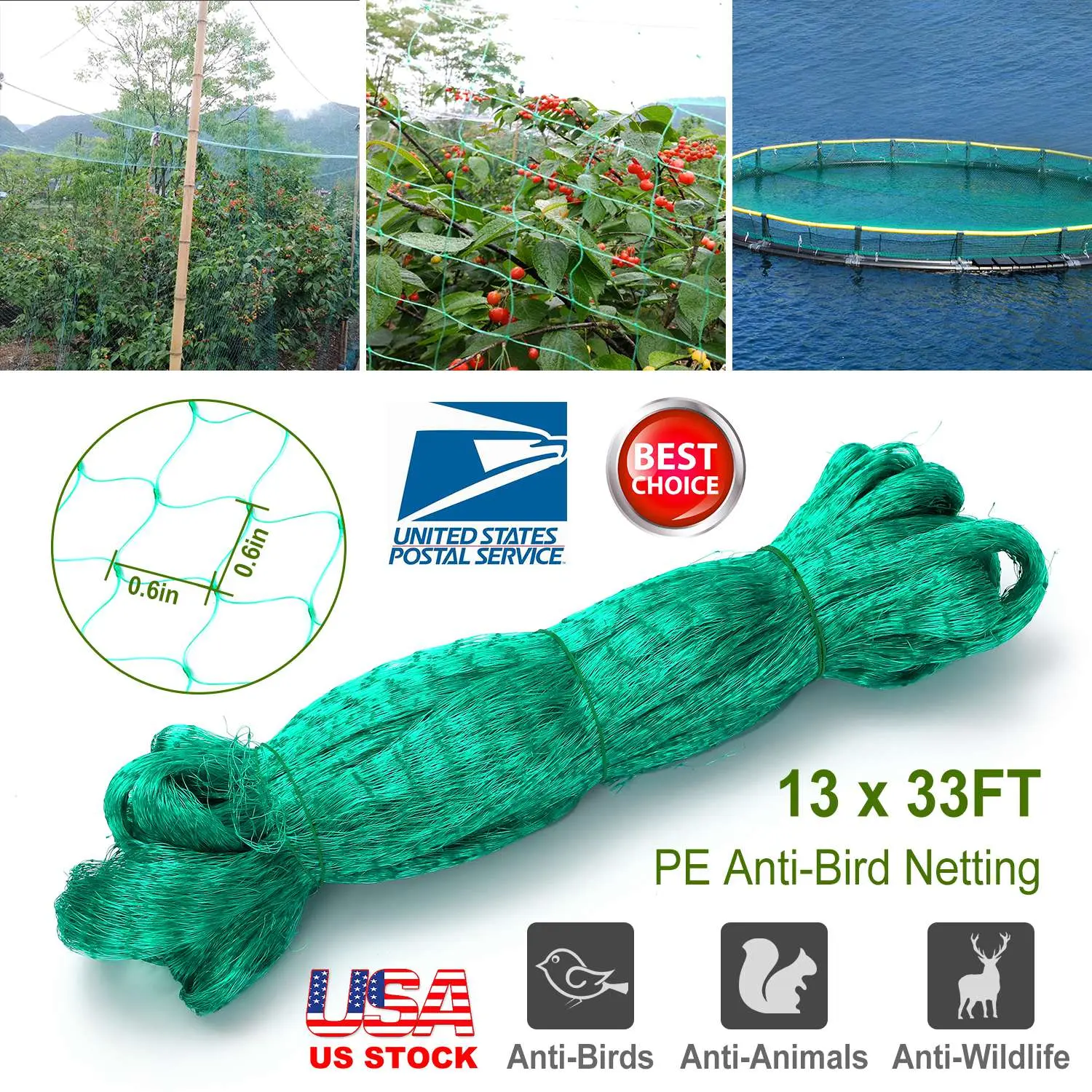 13x33ft High-Strength Anti-Aging Odorless Heavy Duty PE Tree Nets, Durable Bird-Control Mesh Barrier for Fruit Trees, Vegetables, Plants Pest Prevention