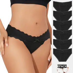 Women's Cotton Hipster Underwear Low Plus Size Panties,Lace splicing panties at waist, Playful Bikini panties Women Lace Elastic Low rise Panties, Breathable and soft panties for women,Multi 6-Pack S-XXL