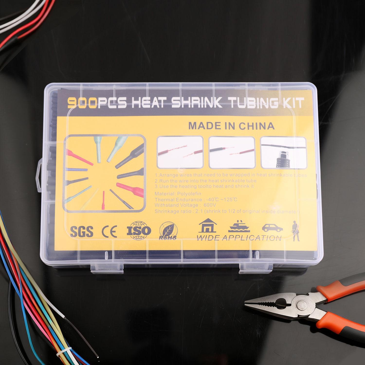 900 PCS Wire Heat Shrink Tubing Kit Marine Grade Insulated Heat Shrink Wrap Tube Premium Black Waterproof Flame Retardant Electrical Cable Sleeve Assorted Size Wire Repair Connection Protective Tube for Auto Marine Boat Car Household Electronic Wiring Ins
