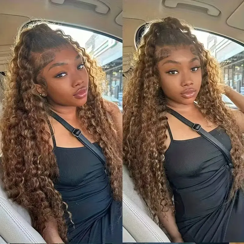 URODY Deep Wave Human Hair Wig 360 Full Lace Front with Hidden Strap 4/27 Blonde Highlights Pre Plucked Brazilian Cury Hair