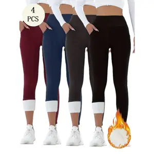 4-Pack Cozy Fleece Lined Leggings - High Waist Thermal Pants with Pockets ️