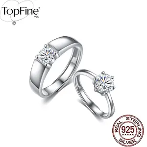 925 Sterling Silver Adjustable Round Cubic Zirconia Ring for Men/Women