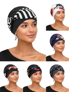 Women's Elegant Ditsy Floral Hairband Scarf Hat Set, Fashion Hair Scarves, All-Season Fitted Design, Pure Color Chemotherapy Cap & Headscarf, Scarf Head Wrap