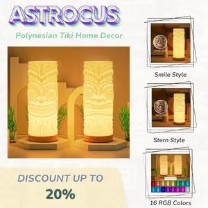 Polynesian Tiki Lamp Tropical Home Decor Bedside Night Light | Tiki Bar Decorations & Room Decor | Tiki Mug Inspired Statue Art | Tiki Bar Aesthetic Art | Unique Halloween Lamp & Birthday Gift for Men & Women