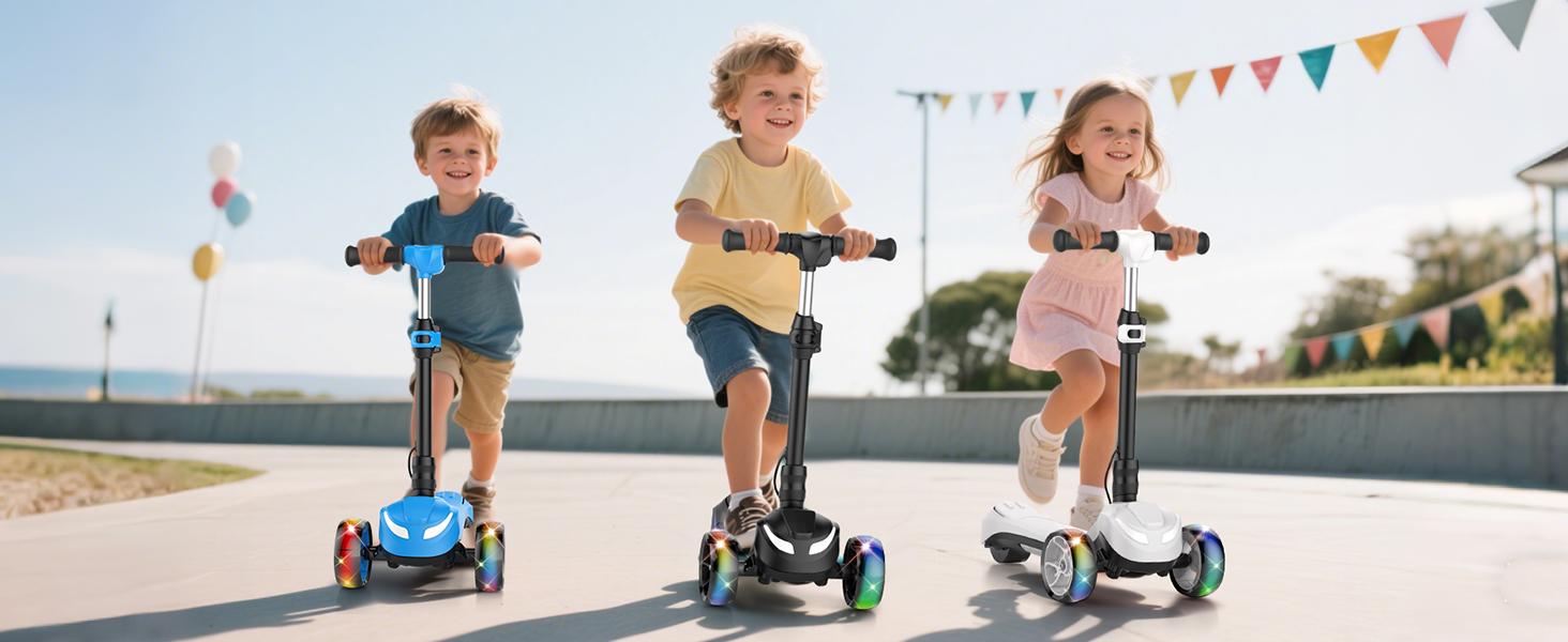 【Kids Love It!】3-Wheel Electric Scooter for Kids Ages 3-8, Electric Kick Scooter with 2 Speed Settings, Long Battery Life, Bluetooth Speaker, Flashing LED Wheels, Lightweight & Stable for Boys Girls