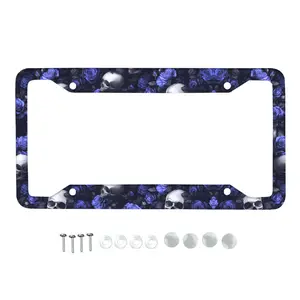 Universal Skull Print License Plate Cover Premium Aluminum Alloy Anti-Corrosion Anti-Fade Hangable Design With Mounting Kits Fits US Standard Plates for Cars Motorcycles ATV UTV Durable Gothic Exterior Decor