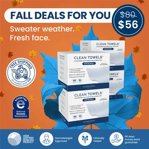 Clean Skin Club Clean Towels XL, 4 Packs, 200 towels! 100% USDA Biobased Face Towel, Disposable Face Towelette, Eczema Association Accepted, Makeup Remover Dry Wipes, Ultra Soft,
