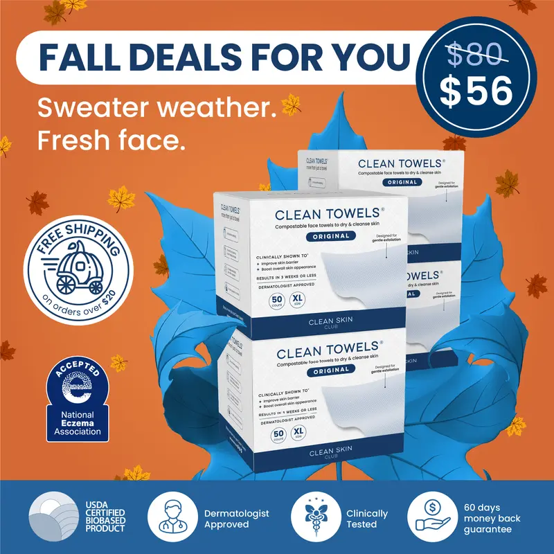Clean Skin Club Clean Towels XL, 4 Packs, 200 towels! 100% USDA Biobased Face Towel, Disposable Face Towelette, Eczema Association Accepted, Makeup Remover Dry Wipes, Ultra Soft,