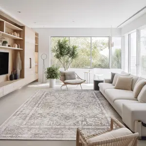 【Mother's Day Gift】MontVoo Vintage Medallion Rug, Retro Distressed Design, Washable Non-Slip Area Rug, Farmhouse Aesthetic Home Decor for Living Room, Bedroom