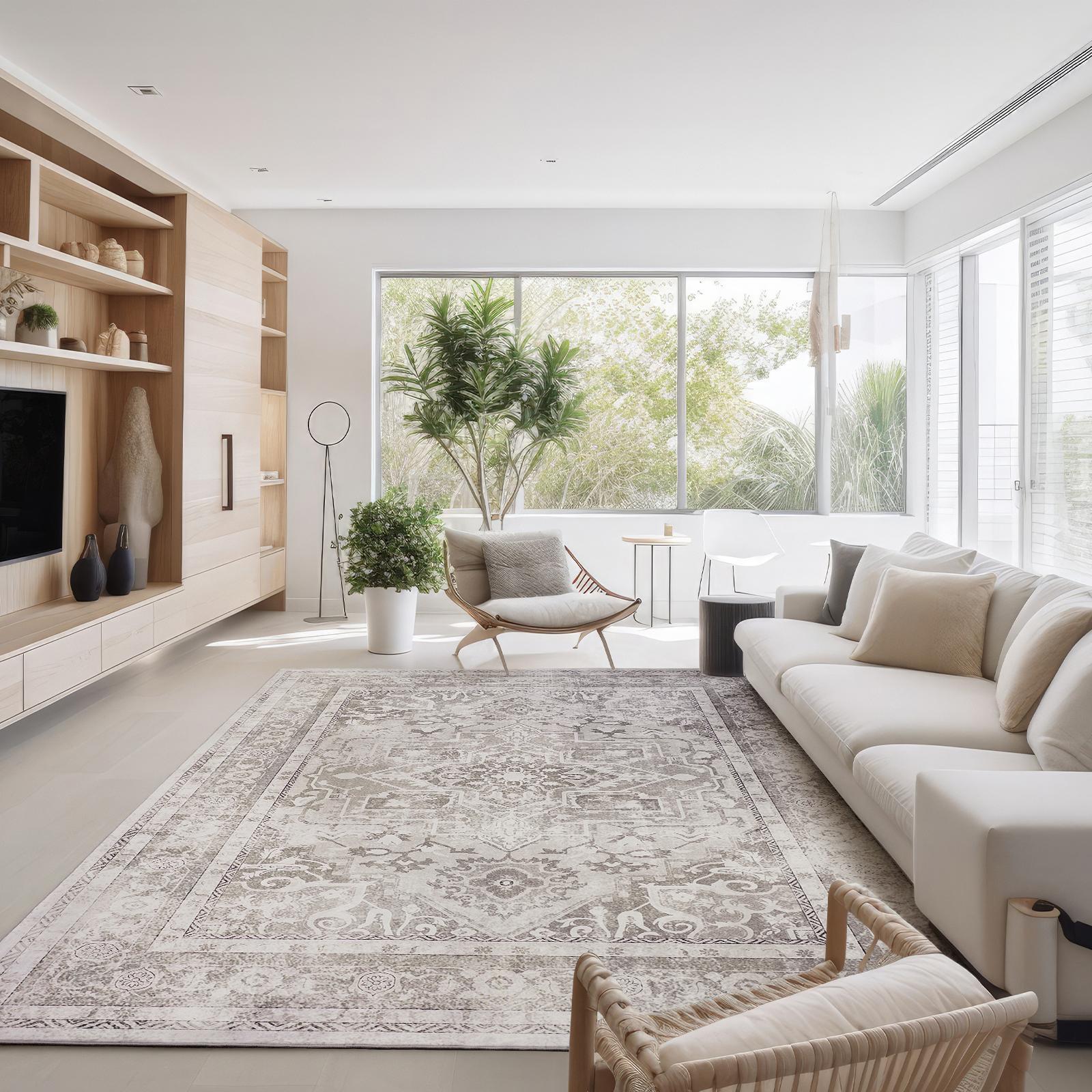 [Deals For You Days] MontVoo Vintage Medallion Rug, Retro Distressed Design, Washable Non-Slip Area Rug, Farmhouse Aesthetic Home Decor for Living Room, Bedroom summerwins