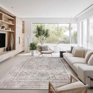 [Deals For You Days] MontVoo Vintage Medallion Rug, Retro Distressed Design, Washable Non-Slip Area Rug, Farmhouse Aesthetic Home Decor for Living Room, Bedroom
