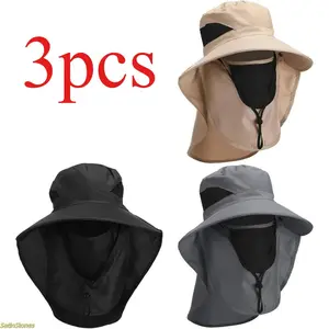 Unisex 3-Pack Breathable Wide-Brim Outdoor Fishing Cap - UPF Sun Protection, Adjustable Chin Straps, Lightweight - Ideal for Hiking, Beach Activities - Available in Brown, Black, Gray - Top Outdoor Gear Choice,summervibes