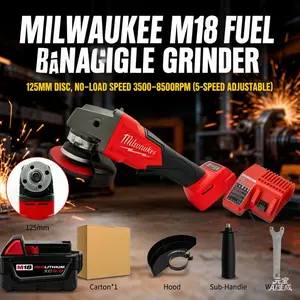 Milwaukee M18 FUEL 125mm Angle Grinder Brushless Powerstate Motor 5-Speed Adjustment Tool-Free Guard 3-Position Handle Suitable for Metal Cutting, Grinding, Polishing, Manufacturing, Industrial-Grade Cordless Multi-Tool