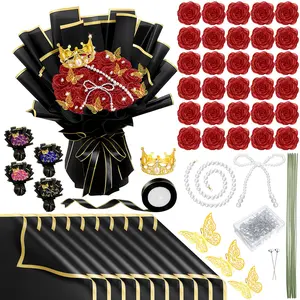 DIY Glitter Roses Bouquet Artificial Flower Bouquet Kit Birthday Gifts Flower Wrapping Paper 3D Butterflies Crowns for Valentine's Day Wedding Anniversary