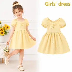 Girls Puff Sleeve Dress, Square Neck Princess Dress, Elegant A-Line Summer Outfit for Birthday Party, Vacation and Special Occasion