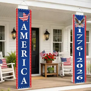4th of July Decorations Outdoor - 250th Anniversary Decorations 2 Pack Patriotic Porch Banners for Independence Day - USA Spirit 1776-2026 US Birthday Hanging Flag Front Door Porch Signs Indoor Outdoor