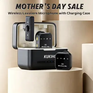 Mother's Day Sale！ KUKIHO Wireless Lavalier Microphone with Charging Case – 164ft Range, 72H Battery – for iPhone, Android, iPad, Laptop – Clip-on Mic for Video, Interview, Vlog