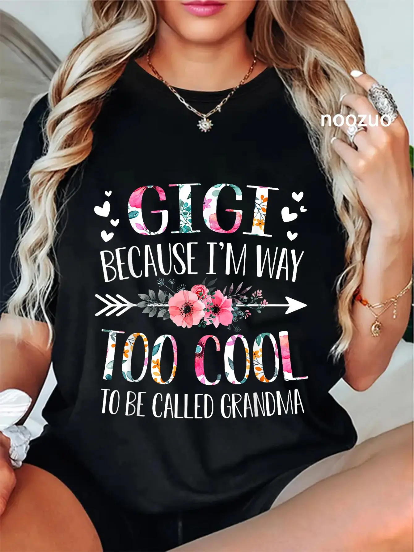 100% Cotton Gigi Because I'm Way Too Cool To Be Called Grandma Flowers T-Shirt
