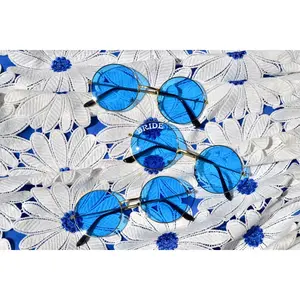 Custom Groovy Hippie Round Blue Heart Sunglasses