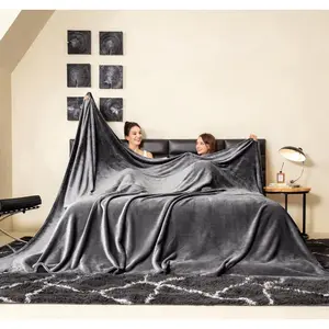 Fleece Blanket 120x120 inches, Soft Cozy Warm Giant  10'x10' Blanket for Bed, Sofa, Couch,Travel, Camping, California Huge Flannel Big Throw Blanket, Dark Grey