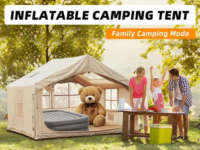 Senleeto 89 Sq Ft Inflatable Cabin Tent for 2-4 Person, Waterproof 4-Season Glamping Hot Tent with Stove Jack, Easy Setup, Breathable Waterproof Tent, Easy Setup Tent Blow Up Tent, Inflatable Tents