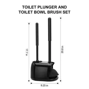 Toilet Brush and Plunger Set Heavy Duty with Holder for Deep Cleaning, Black