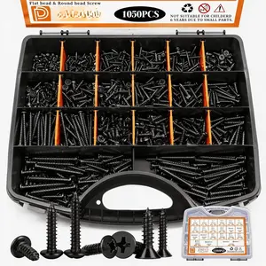 1050 count Black  Screws Assortment Kit, Assorted 304 Stainless Steel Screws M3/M4/M5/M6, ?Phillips Drive Sheet Metal Self Tapping Screw Set Marine Grade (Pan & Flat Screw) Length 1/4" to 2"