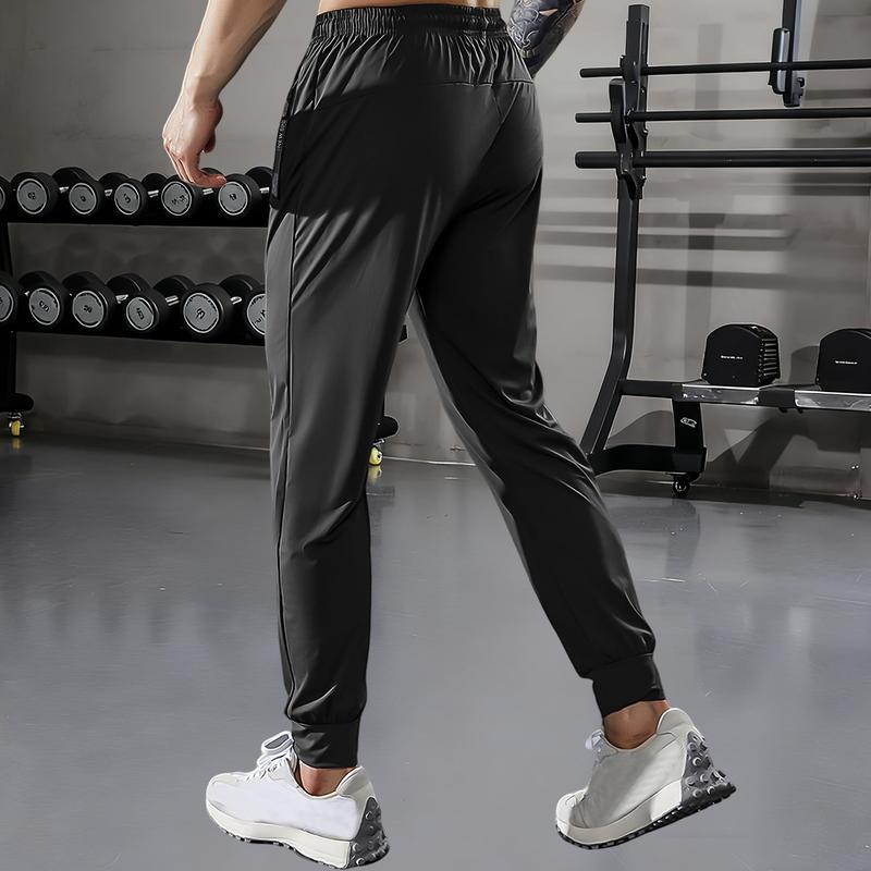 Men's High-Waist Stretch Athletic Pants with Zippered Pockets & Drawstring Waistband - Ice Silk Fiber Fabric All-Season Workout Pants, Suitable for Running, Cycling, Basketball, Golf - Available in Multiple Colors