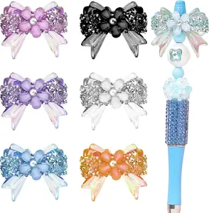 6 count Rhinestone Bows Beads for Pens, Fancy Focal Beads for Beadable, Pens Beadable Keychains Making
