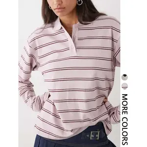 Women's Polo collar button up long sleeved casual loose commuting family T-shirt, comfortable and fashionable for daily wear, perfect for offices and homesRAIMENTRY