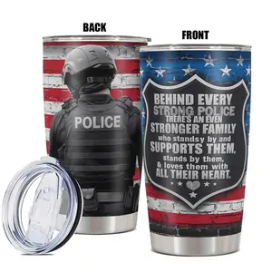 20oz Police Pattern Tumbler with Lid, 1 Count Stainless Steel Water Bottle, Insulated and Durable, Birthday Gift for Friend