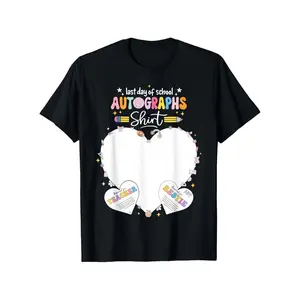 Last Day of School Student Teacher Autographs Sign My T-Shirt Short Sleeve T-Shirt, Casual Attire, Suitable for Birthday Gifts, Everyday Wear, Special Holiday Outfits, Crew Neck, Regular Fit, Suitable for All Seasons